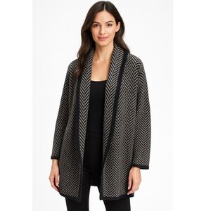 ANN TAYLOR Wool Blend Open Long Cardigan Duster in Woven Herringbone Pattern